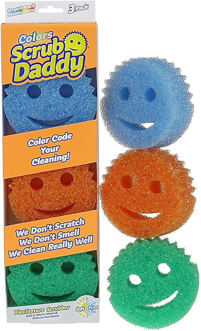 Scrub Daddy Colors Sponge Set, FlexTexture, 3ct Pack of 2 | Temperature Responsive | Deep Cleaning | Dishwasher Safe | Multi-use
