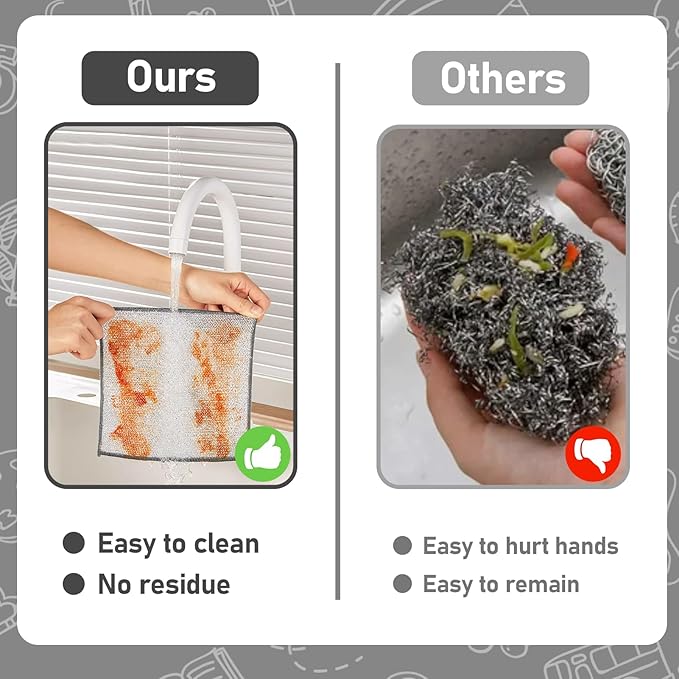 XANGNIER 10 Pcs Multipurpose Wire Dishwashing Rags for Wet and Dry,2024 New Multifunctional Non-Scratch Wire Dishcloth,Wire Cleaning Cloth,Non Scratching Metal Wire Rag for Kitchen,Counter,Dishes,Sink