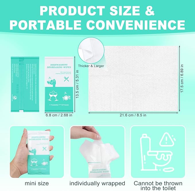 twoworld Disposable Dish Cleaning Wipes,Dish Wipes for Washing Dishes No Waterfor Camping Travel Kitchen Outdoor(pack of 50)