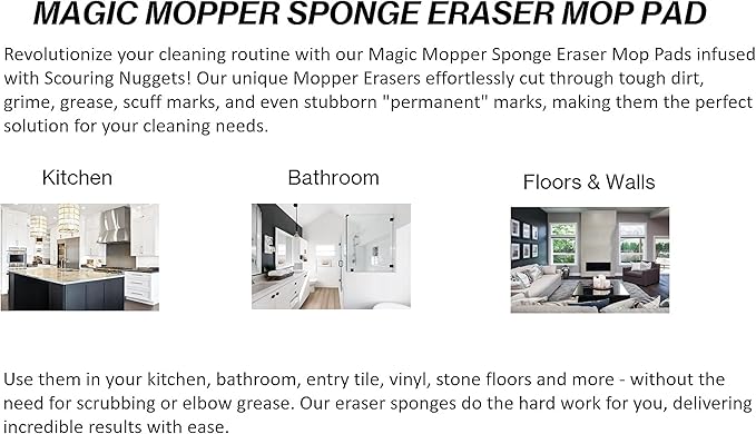 4.5" x 10" Heavy Duty Mop Floor Cleaning Eraser Pads Infused with Scouring Nuggets 10x Durability Commercial Grade Floor Baseboard Walls, Compare to Magic Eraser – Doodlebug Pad, 5 Pack