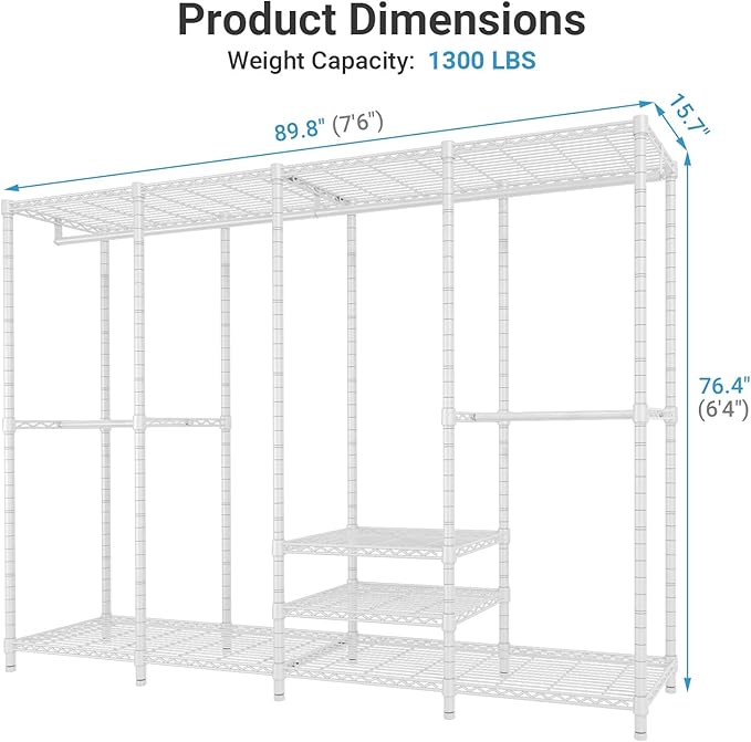 VIPEK V40C Plus Heavy Duty Clothes Rack with Upgraded Polyester Cover, Extra Large Covered Clothing Rack for Hanging Clothes Portable Wardrobe Closet White Closet Rack with Grey Cover, Max Load 1300lb