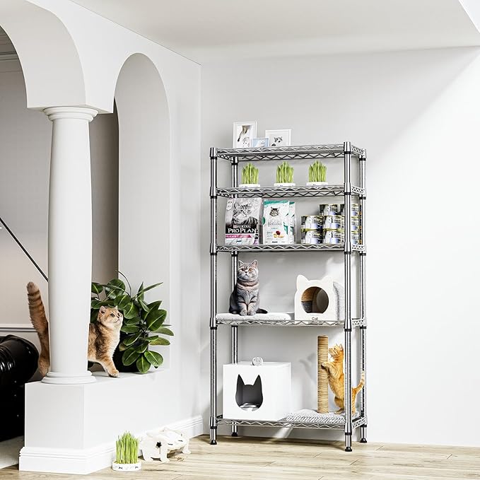 M MZG 1250 lbs 5 Tier Shelf Metal Storage Shelves Shelving Wire Rack Heavy Duty Closet Organizers for Garage Kitchen Bathroom Laundry Chrome 13.8" D x 29.5" W x 59.5" H