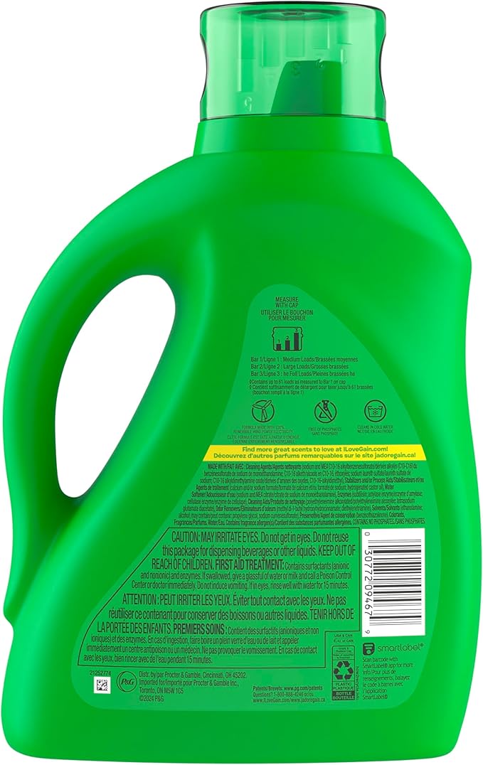 Gain Odor Defense Liquid Laundry Detergent, Super Fresh Blast Scent, 88 fl oz, 61 loads, 2 in 1, Laundry Detergent Liquid Soap, HE compatible