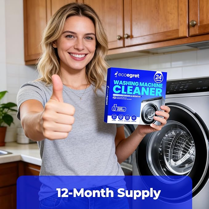 Washing Machine Cleaner (24 Pack), Washing Machine Cleaning Tablets for Front Load & Top Load HE Washers, Washer Cleaner Easily Removes Residue Grime & Odors, Septic Safe, 12 Month Supply