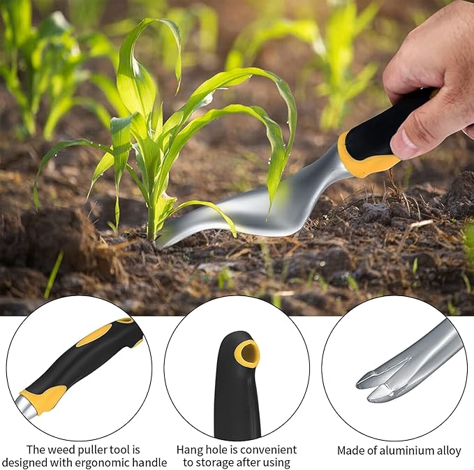 2 Pcs Hand Weeder Puller Tool, Manual Weed Puller Tool Kit, Garden Manual Weeder Removal Tools with V-Shaped Forks, for Garden Yard Lawn Farm Weed Roots Digging Removal Hand Tool