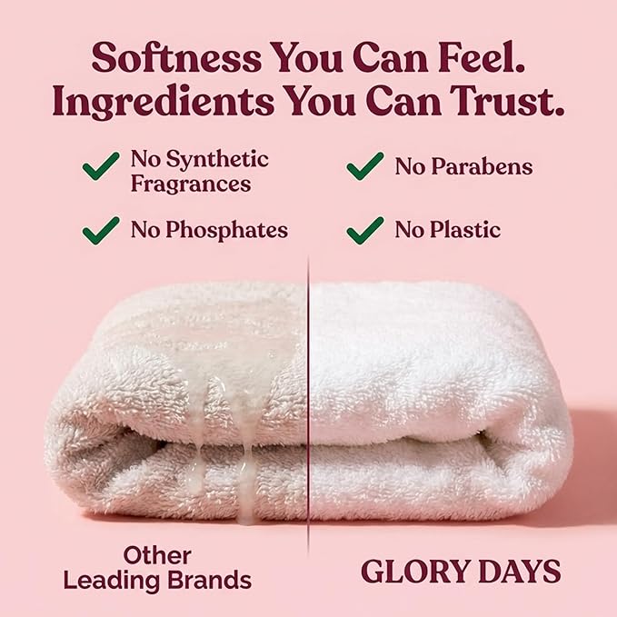 Glory Days Fabric Softener Sheets for Washer - Fresh Linen Scent, Replaces Liquid Softener, Plant-Based, Plastic-Free, Eco Friendly, 60 Loads