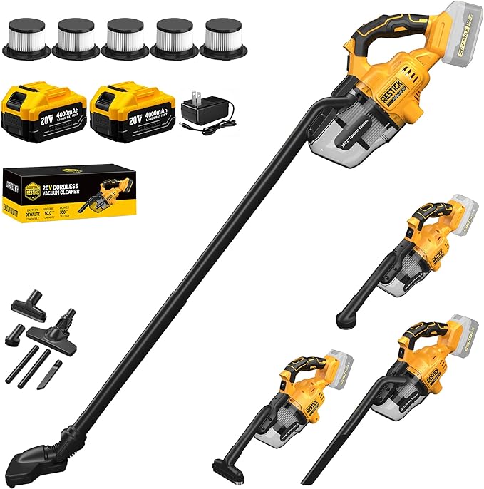 Cordless Vacuum Cleaner with 2x4.0A Battery&Quick Charger | 50kPa 125AW Strong Suction | 5 HEPA Filters | 4-in-1 Nozzle | 65CFM Powerful Brushless Handheld Vaccum for Home, Car, Pet