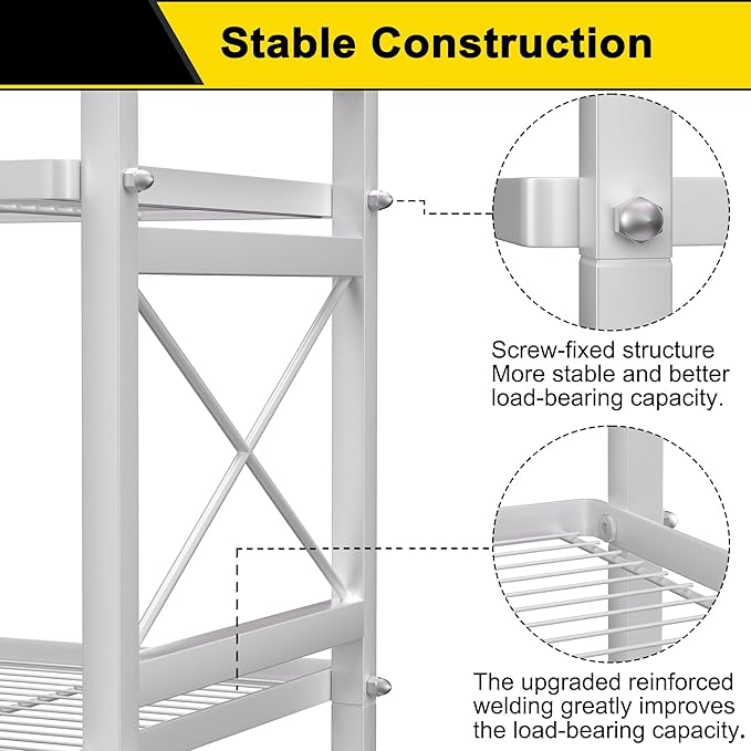 GIOTORENT Pantry Storage Shelves, 6-Tier Metal Storage Rack with X-Shaped Side Frame, Heavy-Duty Wire Shelf for Kitchen, Bathroom, Laundry Room, 120lb/Layer, White Standing Shelves