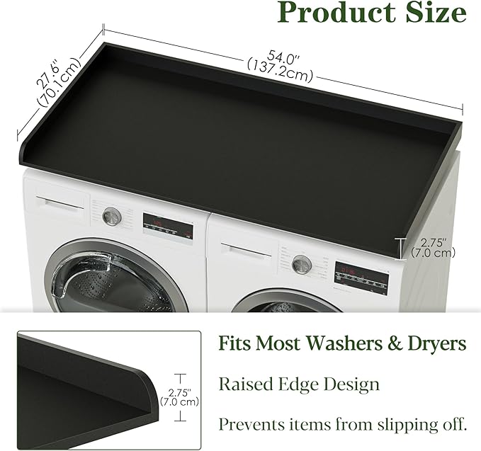 Washer Dryer Countertop, Laundry Room Organization and Storage, 27.6" x 54" Wood Laundry Countertop for Washer and Dryer, Black