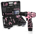 COMOWARE Pink Household Tool Set with 12V Cordless Drill Driver, Hand Tool Kit for Women, Power Drill Set with Plastic Toolbox, Ideal for Office, Garden, DIY Project