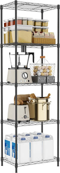 M MZG 5 Tiers Shelf Metal Storage Shelves Wire Rack Closet Organizers with Wheel for Garage Kitchen Bathroom Laundry Black 11.8" D x 17.7" W x 55" H