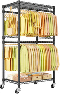 ULIFHOME P4 Rolling Clothes Rack Heavy Duty, Clothing Racks for Hanging Clothes, Freestanding Garment Racks with Wheels, Metal Portable Closet Rack 35.5''W × 20.5''D × 80.5''H, Max Load 560Lbs, Black