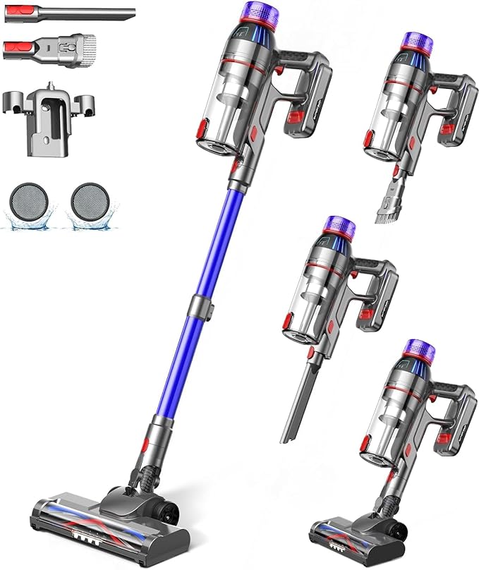 Cuzmok Cordless Stick Vacuum Cleaner for Home: Power Suction Vacuum Tangle-Free Lightweight Design & 2600mAh Detachable Battery Up to 50mins Runtime for Pet Hair Carpet Hardwood Floor