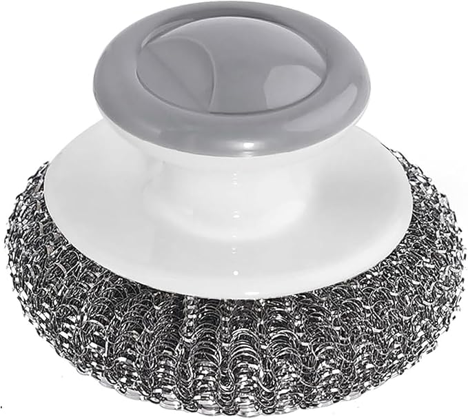 Onewly 24Pack Steel Wool Scrubber with Handle, Stainless Steel Scrubber for Cleaning Cast Iron, Dishes, Stock Pots, Pans, Griddles, Grills