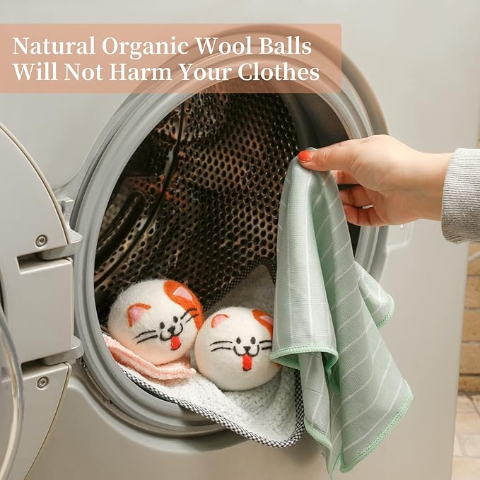 Dryer Balls Laundry Reusable - XL Wool Dryer Balls - Handmade Cute, Extra Large Dryer Balls, Shorten Drying Time, Organic Wool - Dry 1000+ Loads (3 Pack Cat Shape)