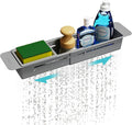 NiHome Extendable Over Sink Kitchen Organizer, Small Telescopic Brush Storage Rack for Sponge, Non-Slip Pads Expandable Sink Caddy, Adjustable Sponge/Brush Rack with Drainage Durable ABS (Dark Gray)