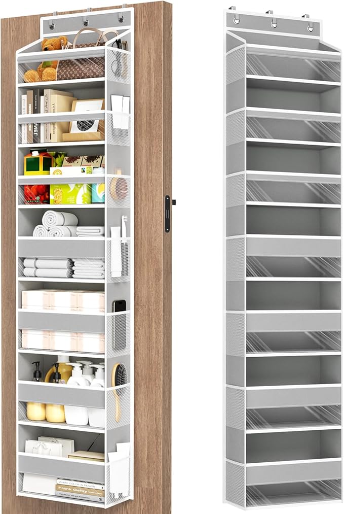 Mefirt Over The Door Organizer, 7 Tier Door Hanging Organizers with 7 Large Pockets 12 Side Pockets, Behind Door Storage Hanging Shelves for Closet Bathroom Bedroom Nursery