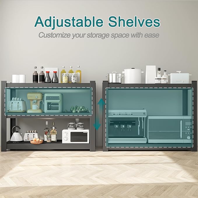 3-Tier Metal Storage Shelving Unit Black 16" D x 36" W x 36" H, Adjustable, 1800 lbs Capacity, Heavy Duty, Storage Organizer, for Garage, Home, Bathroom, Laundry, Storage Rack