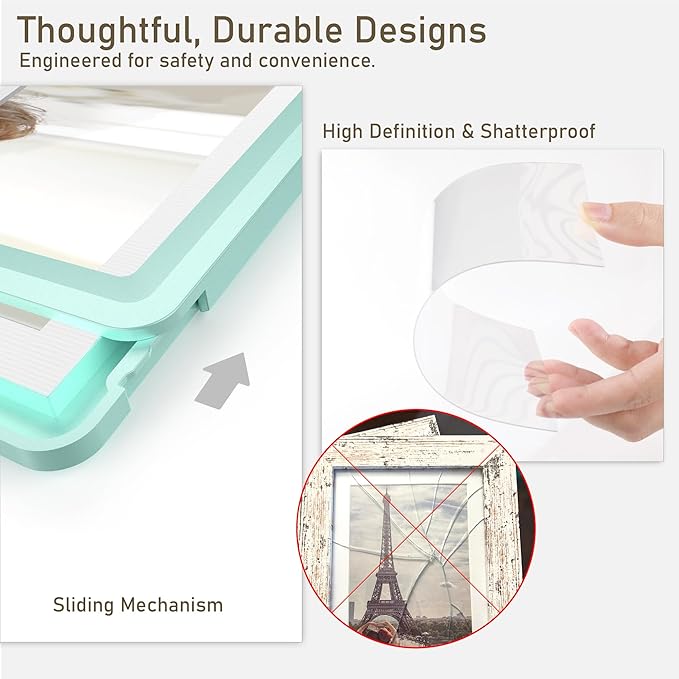 5x7 Picture Frame, Clear Acrylic Photo Frame with White Mat for 4x6 Photos, One-Piece Shatterproof Tool-Free Design, UV-Resistant Waterproof Tabletop Frame for Home Office Decor with 10-Year Warranty