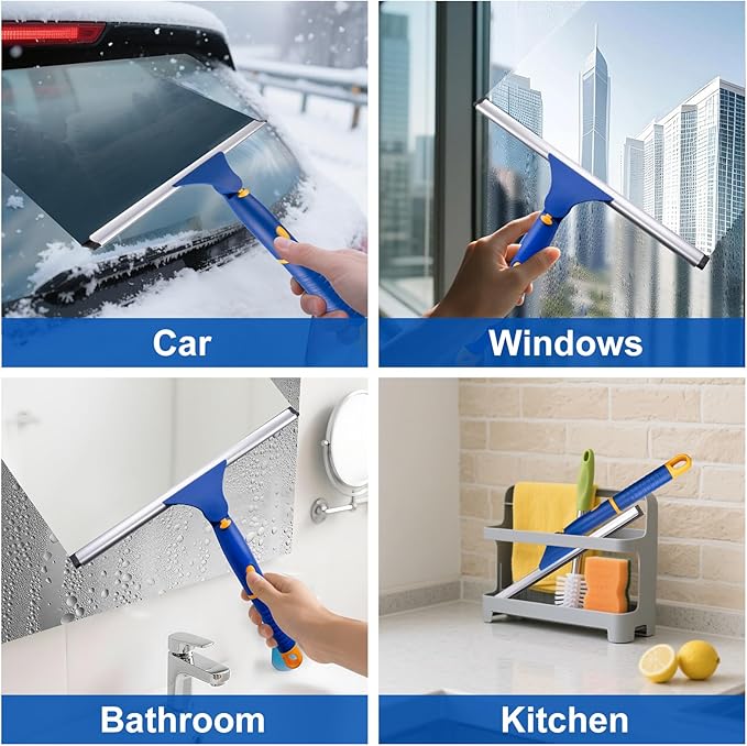 ITTAHO 10" Swivel Window Cleaning Squeegee, All-Purpose Anti-Slip Window Squeegee with 2 Blades, Window Cleaner Tool Bathroom Squeegee for Shower Doors, Tile Shower Walls，Mirrors,Car Windshields