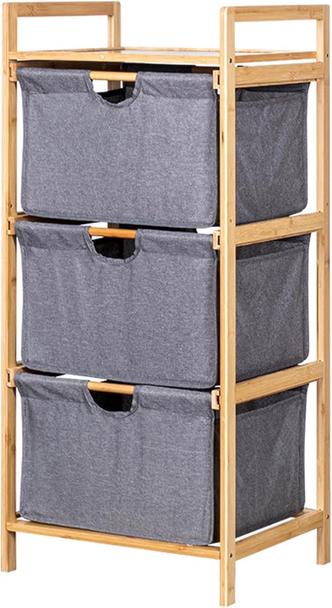 Yosoo 3 Tier Laundry Hamper Organizer with Towel Cabinet Handles, Large Capacity Box Shelf, Compact Design for Bathroom Bedroom Living Room, Ideal Storage Organizer (Grey)