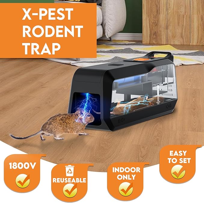 2 Pack of X-PEST Electronic Mouse Trap – Smaller Size Electric Mouse Trap Zapper for Indoor Use, Reusable Rodent Trap, No Touch No See, Effective Mice & Mouse Control