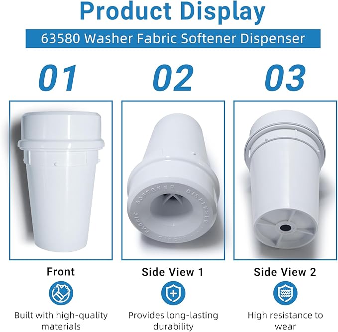 63580 Washer Fabric Softener Dispenser Fits for Whirlpool Roper Maytag Kitchen Aid Kenmore Amana 8598021 Softener Dispenser Replaces W10795104 W10832235 2810 AP3048948 PS381197 EAP381197