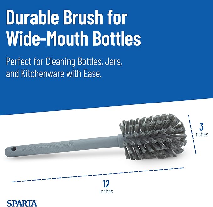 SPARTA 12 Inch Bottle Brush with Polyester Bristles and Plastic Handle, Color Coded, Large Round Head Cleaner for Bottles Jars and Food Service Equipment, Gray