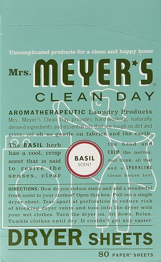 Mrs. Meyer's Clean Day Dryer Sheets, 80 Count (Basil, Pack of 3)
