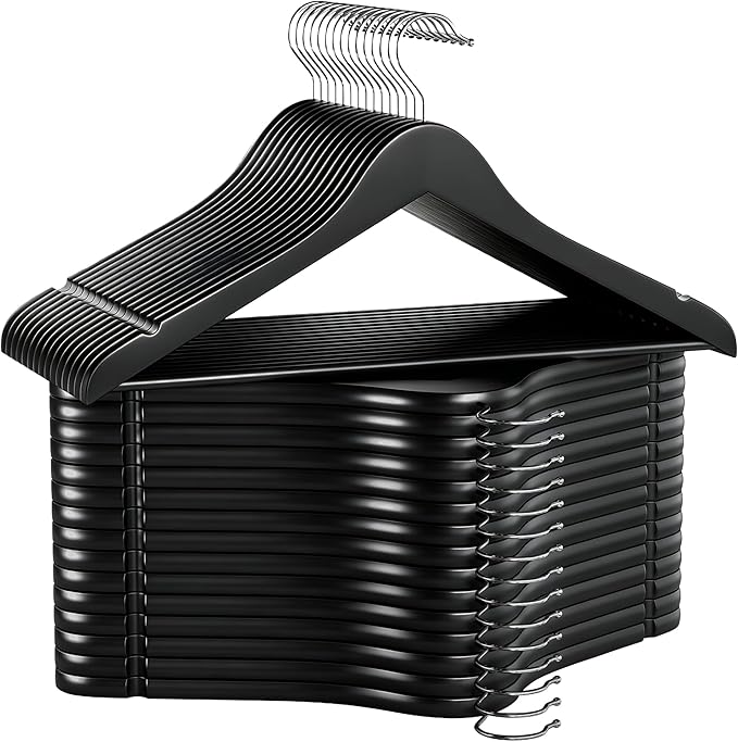 StorageWorks Black Wooden Hangers 30 Pack, Heavy Duty Wood Hangers for Closet, Clothes Hangers for Coats, Shirts, Pants, Suits