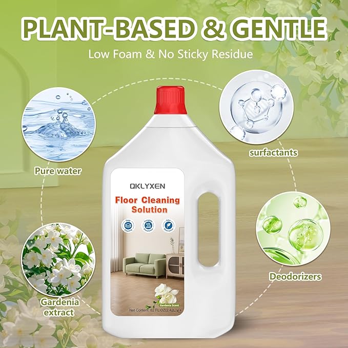 Floor Cleaning Solution Compatible with Roborock – 82 FL OZ Gardenia Floor Cleaner – Sweet, Long-lasting Fragrance, – For All Cordless Wet/Dry Vacuum Mop Cleaner & Robot Vacuums with Mopping