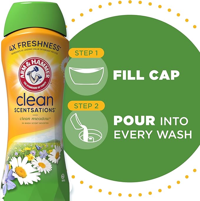 ARM & HAMMER Clean Scentsations In-Wash Scent Booster, Laundry Scent Booster Clean Meadow scent, 24 Oz