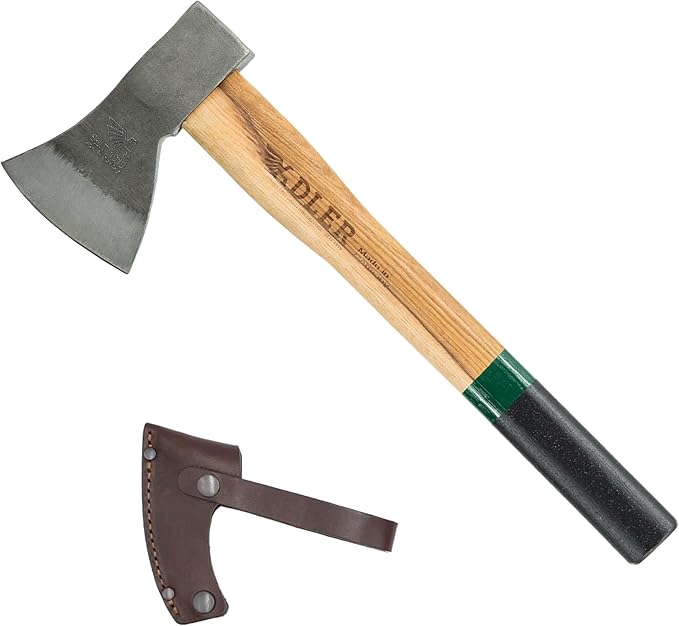 Adler Rheinland Throwing Hatchet - World Axe Throwing League Compliant (1.95lbs, 15.75" Hickory Handle) - German-Made Throwing Axe with Sheath (Green Stripe)