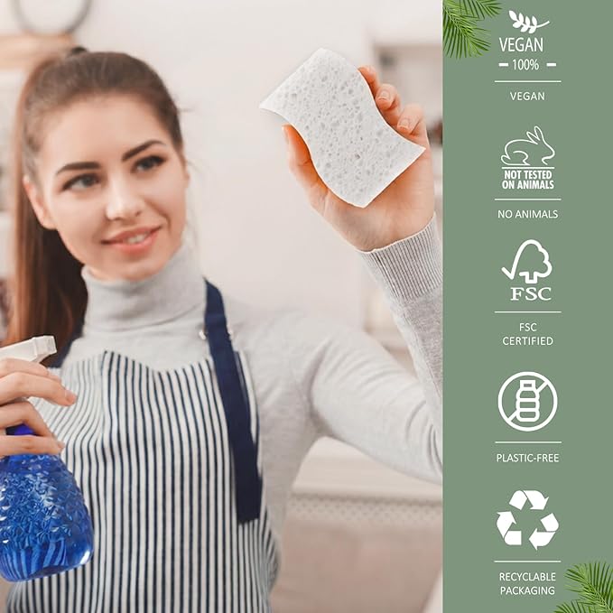 Plant-Based Kitchen Sponges - FSC Certified and PETA Approved, 12 Count