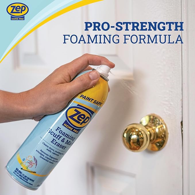 Zep Home Pro Foaming Scuff & Mark Eraser, Paint Safe Surface Cleaner, 18 oz, for Doors, Walls, Molding, Cabinets, Removes Fingerprints, Smudges, Stains