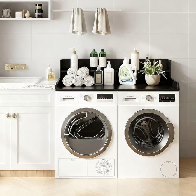 2-Tier Washer and Dryer Countertop, 54" W x 27.6" D Laundry Room Organization,Washer Dryer Topper Storage for Folding Clothes Over Washer and Dryer-Black