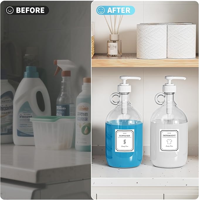 Laundry Detergent Dispenser,64oz Fabric Softener Dispenser,Glass Liquid Laundry Detergent Container,Laundry Detergent Organizer for Laundry Room Organization with 4 Labels,2 Pack