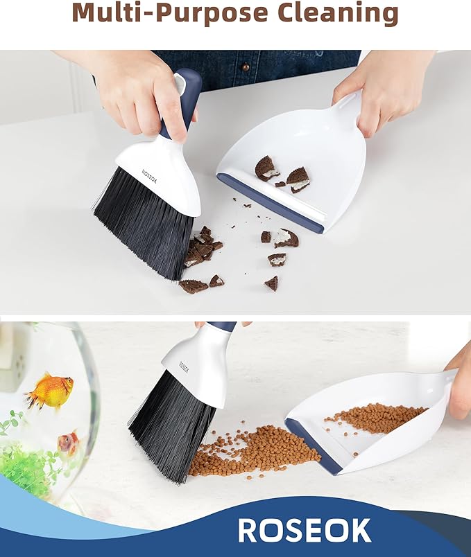 Mini Broom and Dustpan Set for Cleaning, Compact Desktop Dustpan with Brush for Kitchen Counter, Office, Car, Navy Blue, 1 Pack