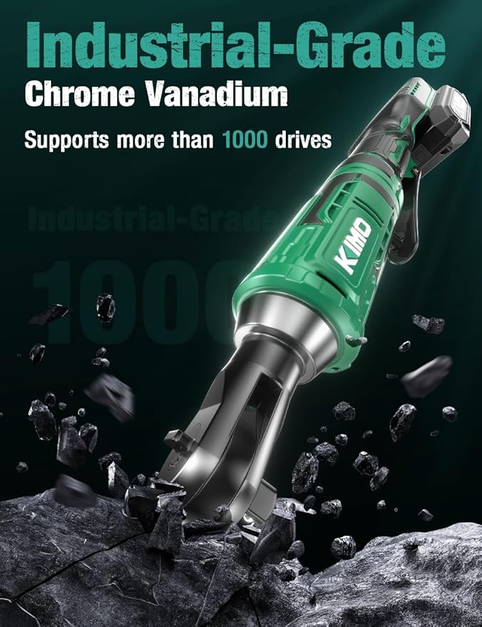 KIMO 20V Cordless Ratchet Wrench 3/8, 89Ft-lbs 400RPM Electric Ratchet Wrench Set with Variable Speed, 2x2.0Ah Battery Ratchet, LED Light, 7Socket, 3/8" to 1/4" Adapter, 3" Extension Bar, Fast Charger