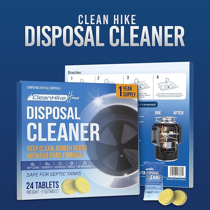 Garbage Disposal Cleaning Deodorizer Tablets - (24 Pack), Super Fresh Lemon Foam Deep Cleaning Action Sink, Garburator, Disposer Freshener, Natural Kitchen Drain Care - 1 Year Supply