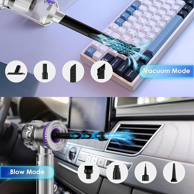 Handheld Car Vacuum Portable Cordless with 20000Pa Powerful Suction, Mini Hand Held Car Vacuum Cleaner with 3-Speed Adjustment, 90000RPM Motor, With Nozzles for Home, Pet Hair, Keyboard, Desk