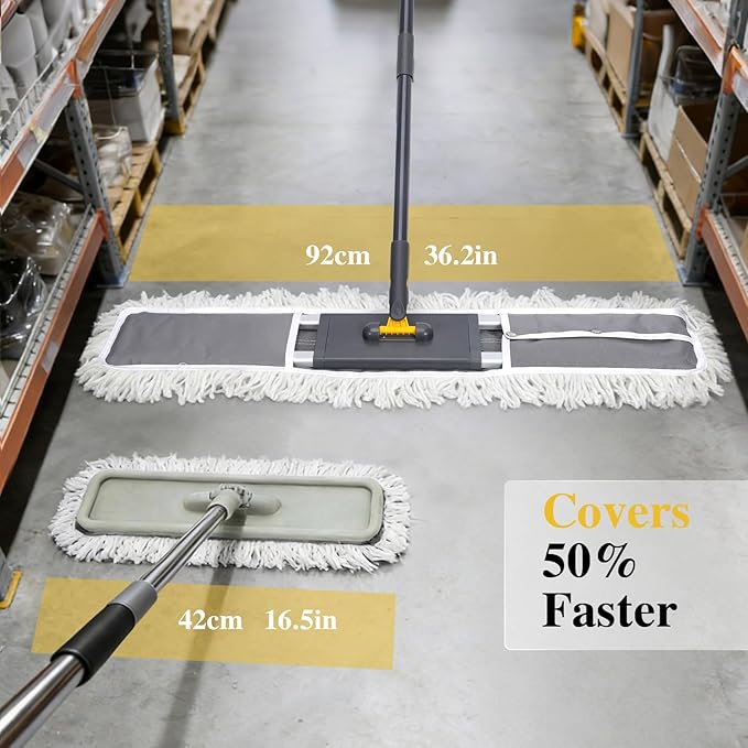 Masthome 36" Commercial Mop, Heavy Duty Industrial Floor Mop with 3 Microfiber Pads, 60" Adjustable Large Dust Mop,Wet Dry Flat Mops for Office Garage Warehouse Factory Mall