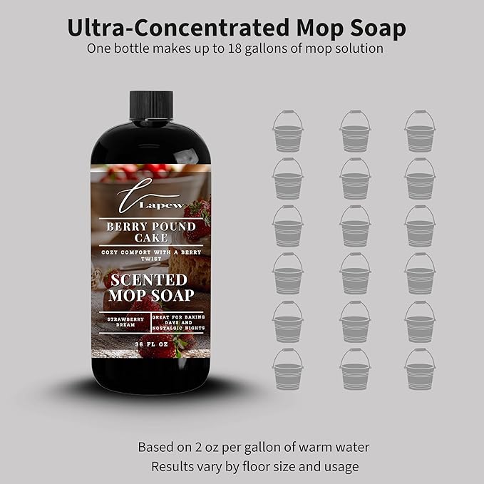 Lapew Berry Pound Cake Scented Mop Soap - Luxury Floor Cleaner Concentrate for Mopping Tile, Laminate, Vinyl & Hardwood | Streak-Free, Low-Foam | 36 oz