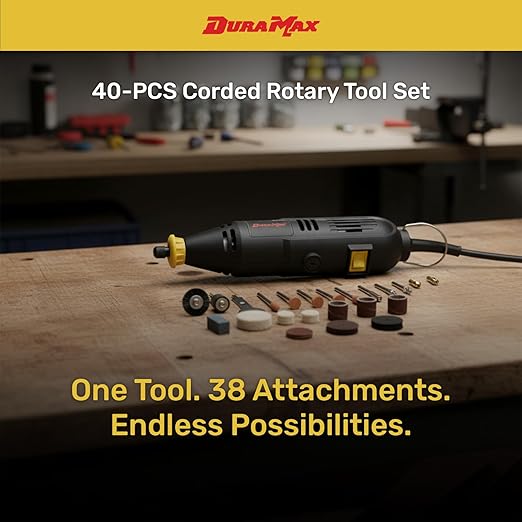 DURAMAX 40-Piece Rotary Tool Kit, Variable Speed 8000-30000 RPM, 120V Corded, with Blow Mold Case, for Cutting, Grinding, Polishing