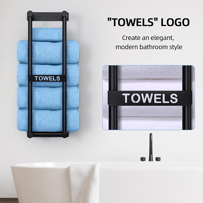 STWWO Towel Racks for Bathroom Wall Mounted, 22inch Wall Towel Rack for Rolled Towels, Towel Storage for Small Bathroom, Black