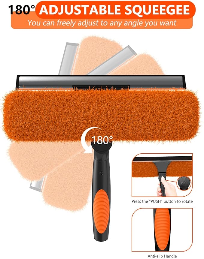 26FT Reach Window Squeegee for Window Cleaning Kit with 5-19 Foot Telescoping Extension Pole, 2 in 1 Window Squeegee, Cobweb Duster, Dust Kit Window Washing Kit for Car, Shower Glass Door