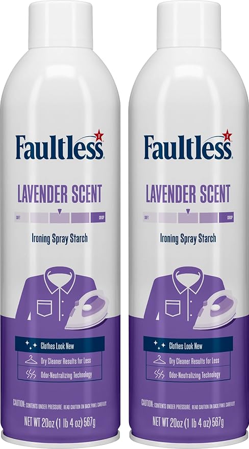 Laundry Starch Spray, Faultless Lavender Spray Starch 20 oz Cans for a Smooth Iron Glide on Clothes & Fabric Even Spray, Easy Iron Glide, No Reside (Pack of 2)
