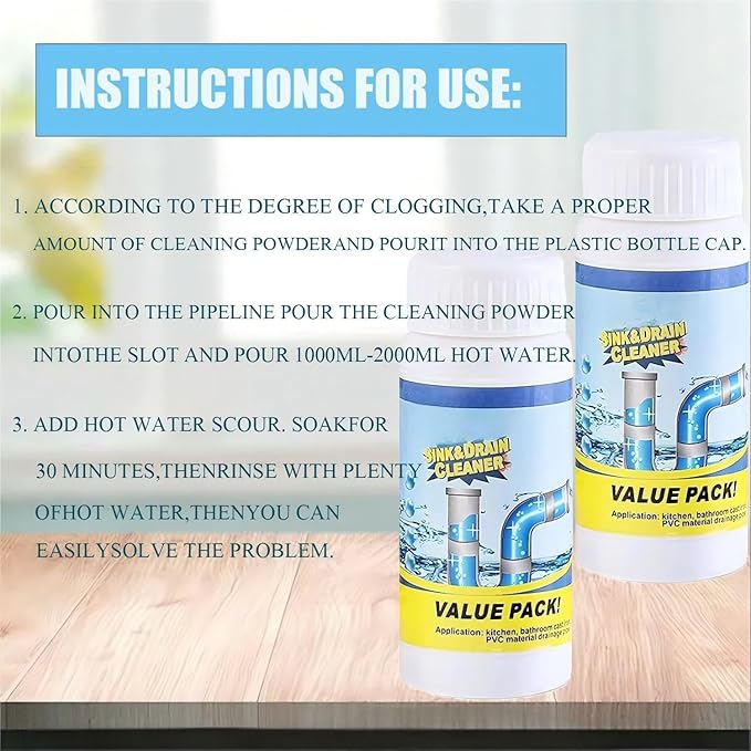 2pc Wild Tornado Pipe Dredge,Powerful Sink Cleaner ，Sink and Drain Cleaner Powder-The Pipe Dredge Quick Unclog For Kitchen Toilet