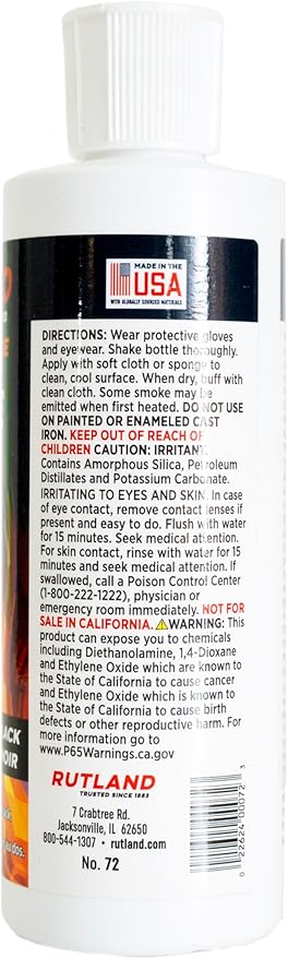 Rutland Liquid Stove and Grill Polish for Cast Iron and Steel - Restores Wood Stoves & Fireplace Grates, Made in USA, Black, 8 oz