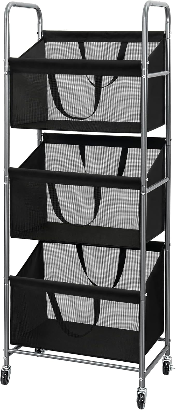 STO STO 3-Tier Vertical Rolling Laundry Hamper with Removable Bags, 120L Stackable Laundry Sorter Basket, Clothes Hamper with Wheels for Small Spaces, Closet, Bedroom, Bathroom, Laundry Room, Black